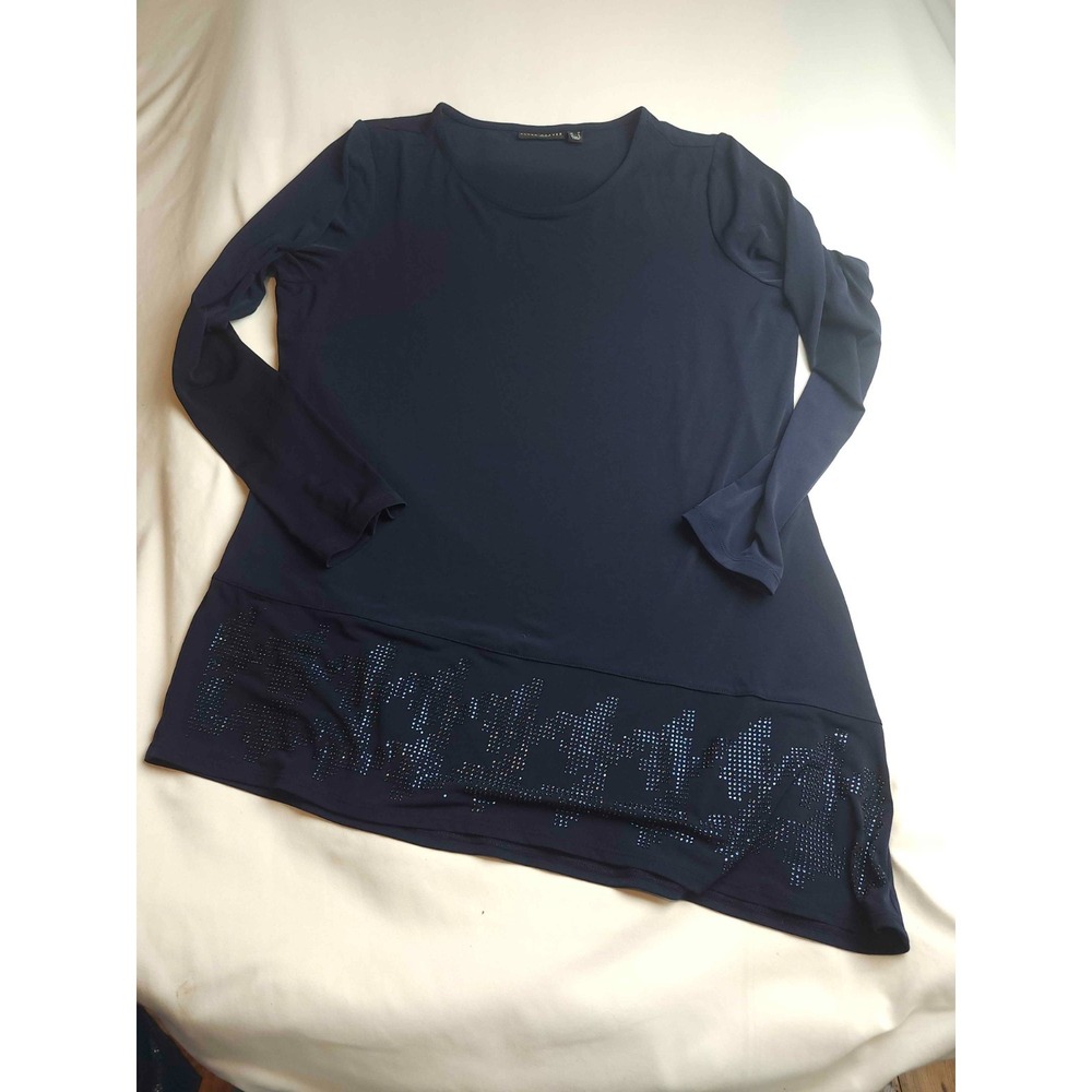 Susan Graver Artisan Top Womens M Blue Rhinestone Classic Preppy Smart Casual - Picture 2 of 8
